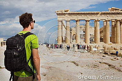 Tourist looking at Parthenon Stock Photo
