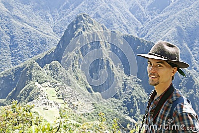 Tourist on Machu Picchu Stock Photo