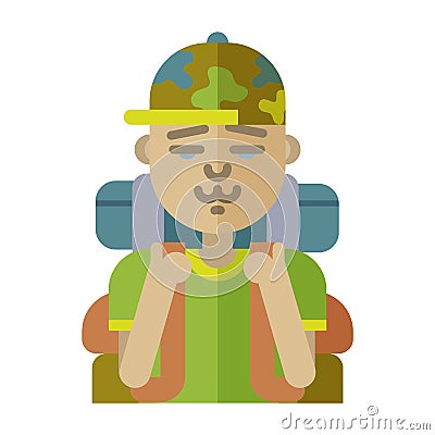 Tourist man icon. Nature outdoorman and sightseer. On vacation, hiking, trekking and camping Tourism and travel icon Vector Illustration