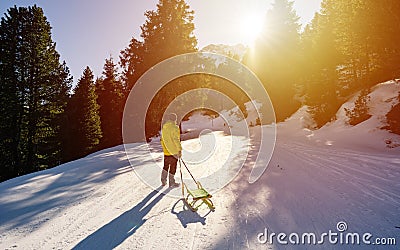 Tourist man in vacation winter trip having fun on the arrival of European winter Editorial Stock Photo