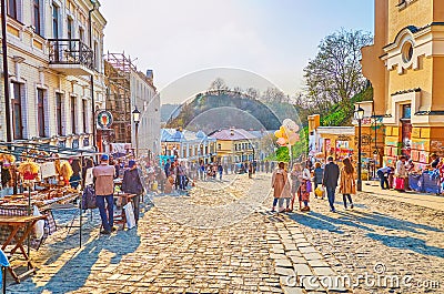 The tourist market in Andrew`s Descent, Kiev, Ukraine Editorial Stock Photo