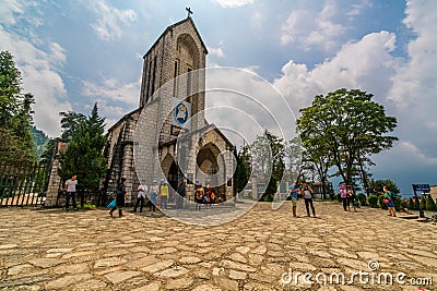 Tourist from oversea are visitting church in Sapa Editorial Stock Photo