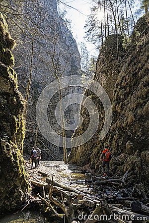 Tourist people in Velky Sokol gorge, Slovak Paradise national park Editorial Stock Photo