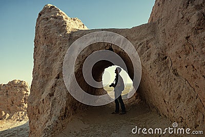 Tourist photographer in Khwarezm Stock Photo