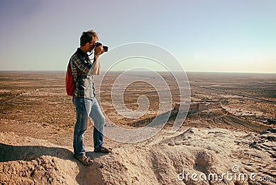 Tourist photographer in Khwarezm Stock Photo