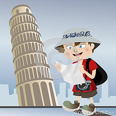 Tourist with pisa tower Vector Illustration