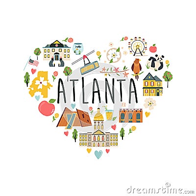 Tourist poster, flat banner with Atlanta skyline Vector Illustration