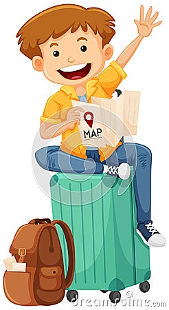 A Tourist Reading a Map Vector Illustration