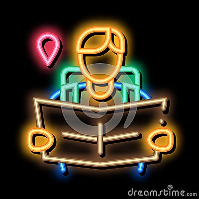 tourist reading map neon glow icon illustration Vector Illustration