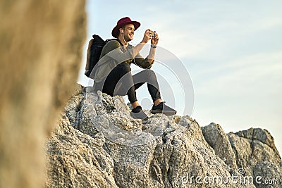Tourist relaxing outdoors Stock Photo
