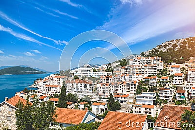 Neum city - turist resorts on hill with blue sky Stock Photo