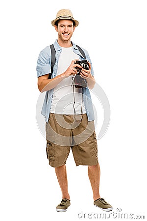 Tourist retro camera travel photographer Stock Photo