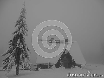 Tourist shelter in Beskidy Mountains Stock Photo