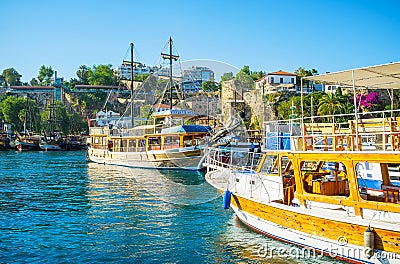 Tourist ships in Antalya marina, Turkey Editorial Stock Photo