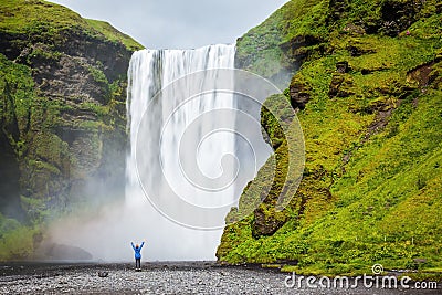 The tourist shocked beauty waterfall Stock Photo