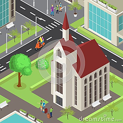 Tourist Sightseeing Isometric Template Vector Illustration