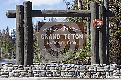 Tourist Sign of the Grand Teton National Park Editorial Stock Photo