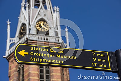 Tourist sign near the Jozef cathedral in Groningen Stock Photo