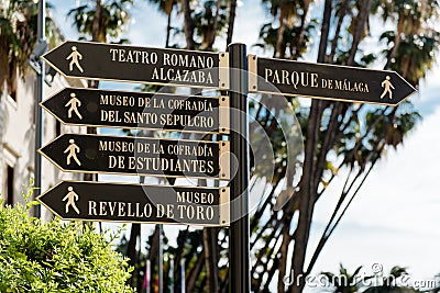 Tourist signpost in Malaga Stock Photo