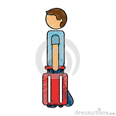 Tourist silhouette with suitcase Vector Illustration