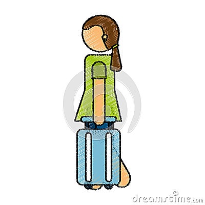 Tourist silhouette with suitcase Vector Illustration