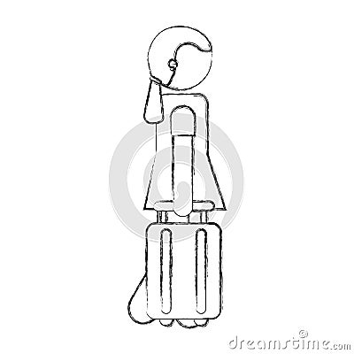 Tourist silhouette with suitcase Vector Illustration