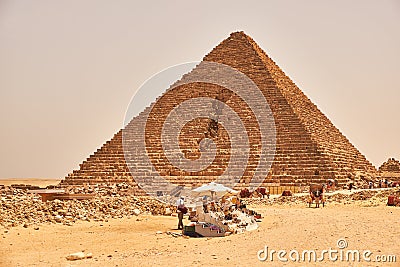 Tourist souvenir stall in front of the Pyramid of Menkaure Editorial Stock Photo