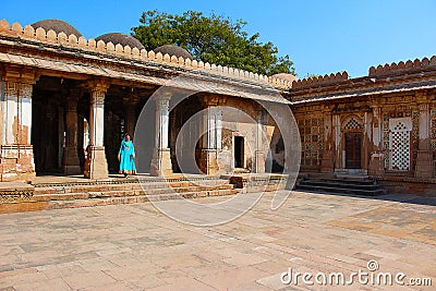 Tourist standing at courtyard at Sarkhej Roza, Makarba, Ahmedabad in Gujarat Editorial Stock Photo