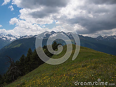 Tourist stands on a hill Stock Photo