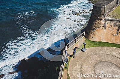 Tourist taking photos in Old San Juan Editorial Stock Photo