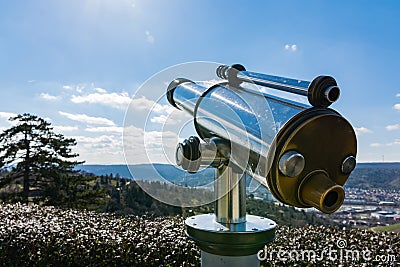 Tourist Telescope Eyepiece Travel Tourist Destination Landscape Stock Photo