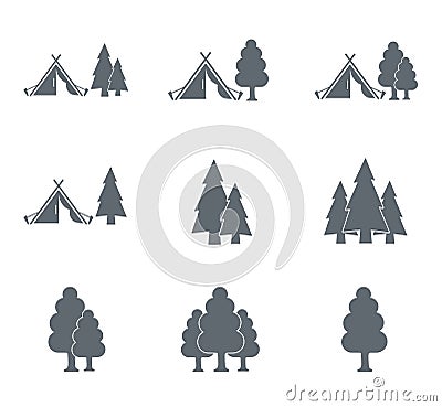 Tourist tent icon and forest Vector Illustration