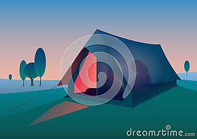 Tourist tent at night Vector Illustration