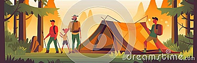 Tourist tent in a picturesque place during hiking. Beautiful nature for picnic and camping in nature Stock Photo