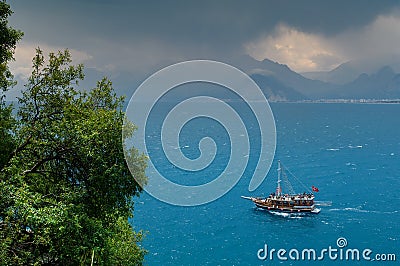 Tourist tour boat - Antalya Stock Photo