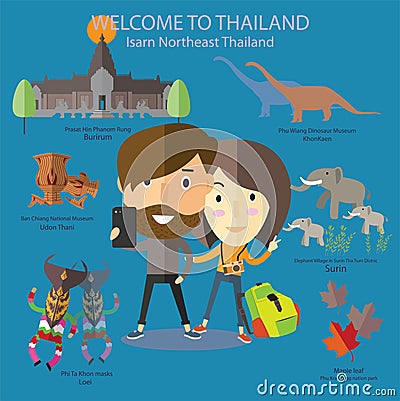 Tourist travel to Isarn Northeast Thailand Vector Illustration