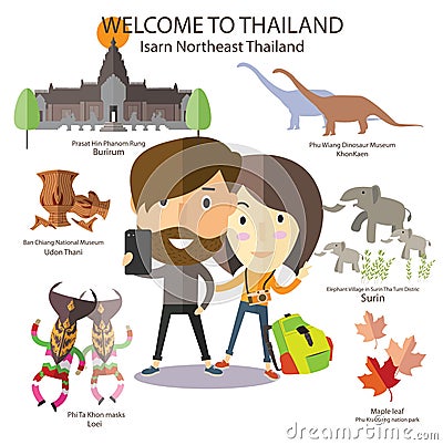 Tourist travel to Isarn Northeast Thailand Vector Illustration