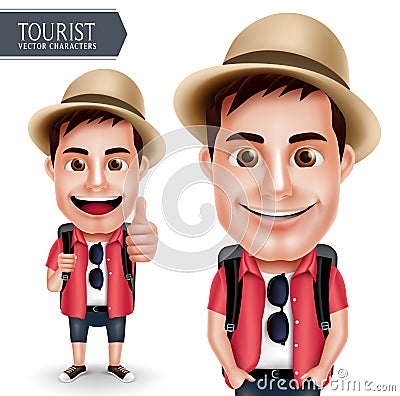 Tourist Traveler Man Vector Character Wearing Casual with Backpack for Travel and Hiking Vector Illustration