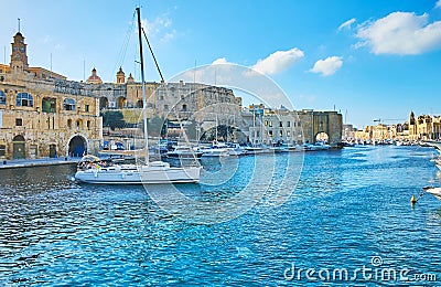 The tourist trip on sailing yacht, Birgu, Malta Editorial Stock Photo
