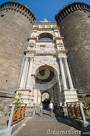 Tourist visiting Castle Nouvo on August 19, 2013 in Naples, Italy. Editorial Stock Photo