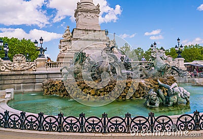 Tourist visiting the Famous Girondins Monument: Monument aux Girondins with statue`s and fountain. Editorial Stock Photo