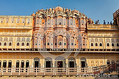 Tourist visiting Hawa Mahal palace (Palace of the Winds) famous Rajasthan tourism landmark Editorial Stock Photo