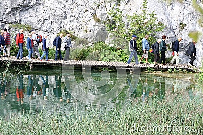Tourist visiting Plitvice Lakes National Park Editorial Stock Photo