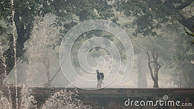 Tourist walk in smoke pollution over Chiang Mai Stock Photo