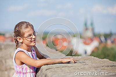 Tourist walking in europe city. Stock Photo