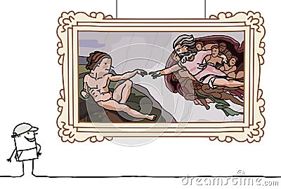 Tourist watching a Michelangelo parody Vector Illustration
