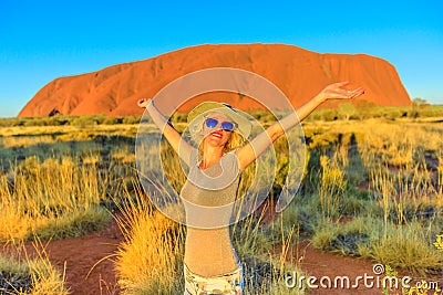 Tourist woman at Uluru Editorial Stock Photo