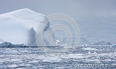 Tourist in a zodiac traveling in antarctic waters Stock Photo