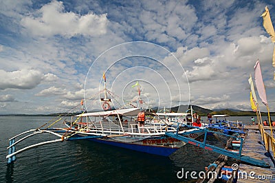 Touristic boat moored at Pambato reef pier. Honda Bay. Puerto Princesa. Palawan. Philippines Editorial Stock Photo