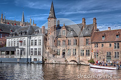 Touristic boat Rozenhoedkaai Bruges / Brugge, Belgium Editorial Stock Photo